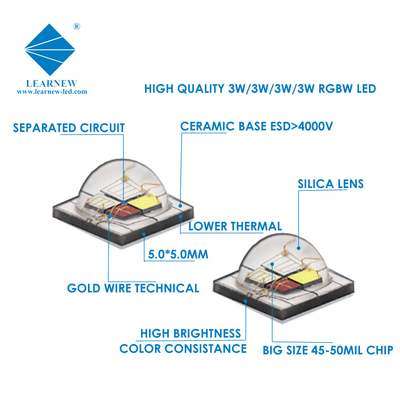 12W SMD5050 RGBW Chips 350mA 620-630nm 520-530nm 460-470nm 3000K Para luzes de palco