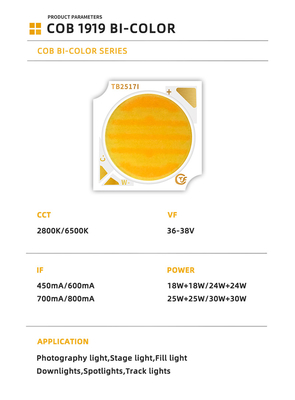 Full Spectrum Ra90 18W+18W 24W+24W 25W+25W 30W+30W Bi-color Dimmable Led Chip 2800K/6500K Leds Cob sintonizáveis