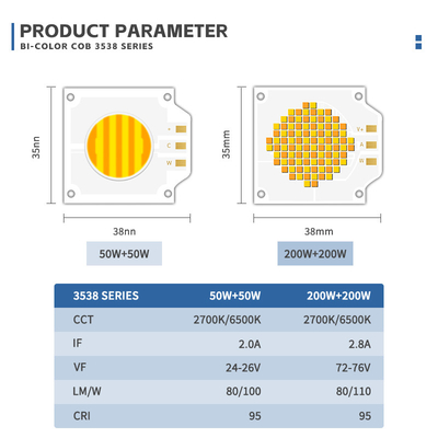 350w 200+200w Luz fotográfica LED Chip, CRI96 COB LED CHIP 2700-6500K 4000K para luzes de palco