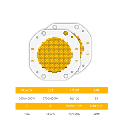 Preço de Fábrica 75*75 60V 600W+600W COB LED CCT Duplo Bi Color COB LED Chip LED COB de Alta Potência