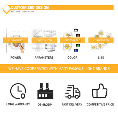 LED COB de alta CRI de duas cores 30W/40W/50W/80W 2 em 1 Branco Quente e Branco Frio Chip COB LED 2424