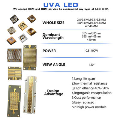 Chip LED UV personalizável SMD 3535 3838 8025 220-420nm Garantia de 5 anos