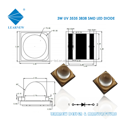 3W UVA LED Chip 365nm comprimento de onda 3.8x3.8mm Tamanho
