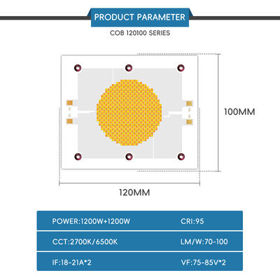 1200W 75-85V Ra95 2700K/6500K 18-21A*2 120x100mm Chip LED COB de alta potência para lâmpada fotográfica Branco quente Branco duplo apagável