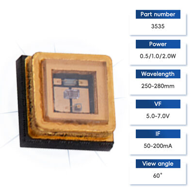 UV UVC 3535 Pacote 265nm SMD Alto desempenho SMD 100mA 150mA UVC LED Diodo 1W 255nm 275nm Purificações de água e ar