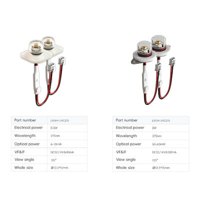 DC12V/DC24V Modulos LED OEM de última fábrica 40mA IP68 UVC à prova d'água 275nm 6-10mW Ar para escritório para casa Água purificadora UV Emitente de cor