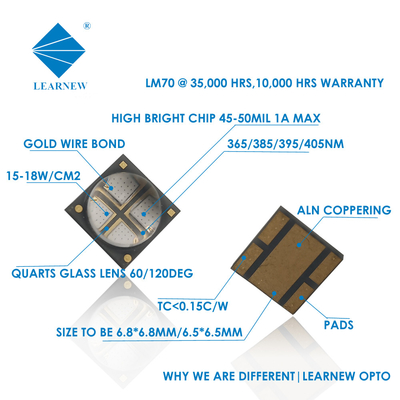 cura UV do diodo emissor de luz Chip For de 10W SMD 6868 365nm 385nm 395nm UVA e impressora 3D